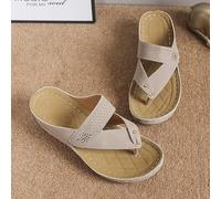 DOIX Chanclas con Soporte para Arco para Mujer Sandalias de Cuña de Piel Sintética Hueca Plataforma Verano Mule Zuecos Zapatos Zapatos Casuales para Caminar en La Playa,Beige,US6/EU37