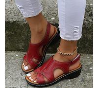 DOIX Sandalias Boca de Pez para Mujer Sandalia de Cuña de Piel Sintética Vintage de Verano Sandalias Deportivas Confort Zapatos Romana Informales para Caminar Playa,Rojo,US8/EU39