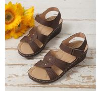 DOIX Sandalias Cuña Velcro Mujer Sandalias Deportivas Ortopédicas para Fascitis Plantar Sandalias de Piel Sintética Verano Zapatos para Caminar Al Aire Libre,Café,US9/EU40