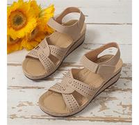 DOIX Sandalias Cuña Velcro Mujer Sandalias Deportivas Ortopédicas para Fascitis Plantar Sandalias de Piel Sintética Verano Zapatos para Caminar Al Aire Libre,Beige,US6/EU37