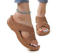 DOIX Sandalias de Cuña para Mujer Mules Pantuflas Sandalias Ortopédicas Zapatos Mocasines Sandalias de Verano con Plataforma Zapatos de Playa para Caminar Al Aire Libre,Marrón,US4/EU35
