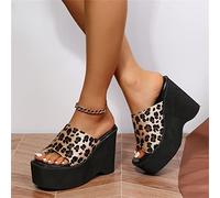 DOIX Sandalias de Mujer con Plataforma Tanga con Estampado de Leopardo Zapatillas de Tacón Alto con Cuña Informal de Verano 2023 Chanclas Cómodas con Punta Abierta,Leopardo,US5/EU36