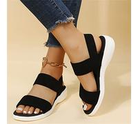 DOIX Sandalias Deportivas de Tobillo Elástico Mujer Zapatos Planas Tejido Zapatillas con Punta Abierta de Verano Cómodos Zapatos Transpirables para Caminar Casuales,Negro,US5/EU36