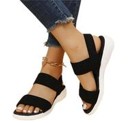 DOIX Sandalias Deportivas de Tobillo Elástico Mujer Zapatos Planas Tejido Zapatillas con Punta Abierta de Verano Cómodos Zapatos Transpirables para Caminar Casuales,Negro,US8/EU39