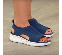 DOIX Sandalias Deportivas Destalonadas Lavables Mujer Zapatillas para Caminar Punta Abierta Malla Verano Sandalias Casuales Boca de Pez Tobillo Elástico Suave y Cómodo,Azul,US7/EU38