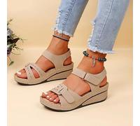 DOIX Sandalias Mujer Suela Gruesa Sandalias Informales Plataforma de Boca de Pez Verano Cómodas Sandalias Cuña Soporte para Arco Zapatos Playa Exteriores Antideslizantes,Beige,US10/EU41
