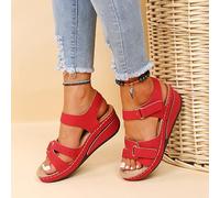 DOIX Sandalias Mujer Suela Gruesa Sandalias Informales Plataforma de Boca de Pez Verano Cómodas Sandalias Cuña Soporte para Arco Zapatos Playa Exteriores Antideslizantes,Rojo,US8/EU39