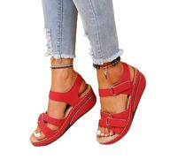 DOIX Sandalias Mujer Suela Gruesa Sandalias Informales Plataforma de Boca de Pez Verano Cómodas Sandalias Cuña Soporte para Arco Zapatos Playa Exteriores Antideslizantes,Rojo,US9/EU40