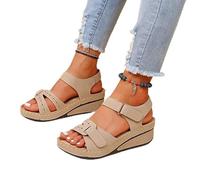 DOIX Sandalias Mujer Suela Gruesa Sandalias Informales Plataforma de Boca de Pez Verano Cómodas Sandalias Cuña Soporte para Arco Zapatos Playa Exteriores Antideslizantes,Beige,US4/EU35