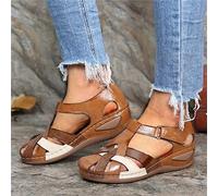 DOIX Sandalias Ortopédicas Cruzadas Cuña para Mujer Sandalia Informal con Punta Cerrada Sandalias de Gladiador con Velcro Zapatos para Caminar en La Playa Al Aire Libre,Marrón,US6/EU37