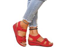DOIX Sandalias Ortopédicas Mujer Con Soporte Para Arco, Boca de Pescado Cuña Para Fascitis Plantar, Zapatos de Playa Exteriores Con Suela Blanda, Rojo, US8/EU39