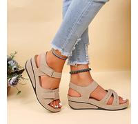 DOIX Sandalias Ortopédicas Mujer Con Soporte Para Arco, Boca de Pescado Cuña Para Fascitis Plantar, Zapatos de Playa Exteriores Con Suela Blanda, Beige, US7/EU38