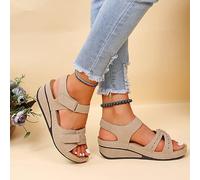 DOIX Sandalias Ortopédicas Mujer Con Soporte Para Arco, Boca de Pescado Cuña Para Fascitis Plantar, Zapatos de Playa Exteriores Con Suela Blanda, Beige, US7/EU38