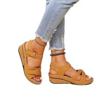 DOIX Sandalias Ortopédicas Mujer con Soporte para Arco Sandalias Boca de Pescado Cuña Sandalias para Fascitis Plantar Zapatos de Playa para Exteriores con Suela Blanda,Amarillo,US6/EU37