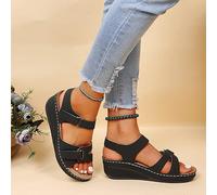 DOIX Sandalias Ortopédicas para Mujer Con Soporte de Arco - Boca de Pescado Cuña para Fascitis Plantar - Zapatos de Playa Exteriores Con Suela Blanda, Negro, US9/EU40