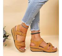 DOIX Sandalias Ortopédicas Mujer con Soporte para Arco Sandalias Boca de Pescado Cuña Sandalias para Fascitis Plantar Zapatos de Playa para Exteriores con Suela Blanda,Amarillo,US6/EU37