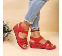 DOIX Sandalias Ortopédicas para Mujer con Soporte de Arco y Boca de Pescado - Cuña para Fascitis Plantar, Zapatos de Playa con Suela Blanda - Rojo, US4/EU35