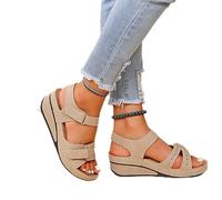 DOIX Sandalias Ortopédicas para Mujer con Soporte de Arco y Boca de Pescado - Cuña para Fascitis Plantar, Zapatos de Playa con Suela Blanda - Beige, US12/EU43
