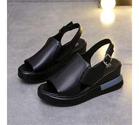 DOIX Sandalias Plataforma Mujer Sandalias de Cuña Elegantes 2023 Verano Sandalias de Boca de Pescado de Cuero Zapatos de Caminar Comodas con Correa de Tobillo,Negro,US9/EU40