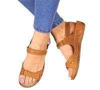 DOIX Sandalias Soporte Arco Mujer Sandalias Correctoras Ortopédicas Pies Planos Sandalias Cuero para Fascitis Plantar Cómodos Zapatos de Playa para Caminar Al Aire Libre,Marrón,US10/EU41