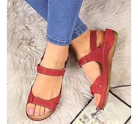 DOIX Sandalias Soporte Arco Mujer Sandalias Correctoras Ortopédicas Pies Planos Sandalias Cuero para Fascitis Plantar Cómodos Zapatos de Playa para Caminar Al Aire Libre,Rojo,US6/EU37