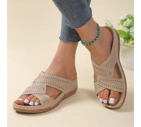 DOIX Zapatillas de Cuña para Mujer Mulas Mocasines Zapatos Sandalias Ortopédicas Sandalias de Piel Sintética con Plataforma de Verano Zapatos para Caminar Al Aire Libre,Beige,US8/EU39