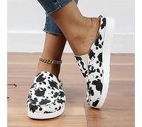 DOIX Zuecos para Caminar Mujer Zapatos de Mula Plana de Verano de Moda 2023 Pantuflas con Punta Cerrada Chanclas Mocasín de Lona Informal Zapatos de Conducción,Cow Print,US6/EU37