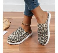 DOIX Zuecos para Caminar Mujer Zapatos de Mula Plana de Verano de Moda 2023 Pantuflas con Punta Cerrada Chanclas Mocasín de Lona Informal Zapatos de Conducción,Leopard Print,US7/EU38