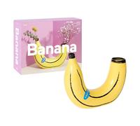 Doiy - Jarrón Decorativo Moderno - Diseño en Forma de Plátano - Fabricado con Cerámica - Jarrón para Flores - Florero Decorativo - Doble Espacio - Color Amarillo - 21,5x6x19 cm