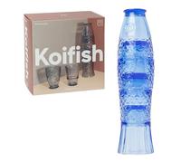 DOIY - Juego de Vasos de Cristal - Diseño en Forma de Pez - Fabricados con Cristal - Vasos para Decorar Apilables - Apto para Lavavajillas - Color Azul - 8,3x8,3x32,5cm - 4 Unidades