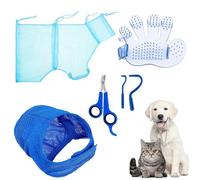 Doiyislem Bolsa de Baño para Gatos - Juego De 5 Piezas Bolsa De Baño para Gatos Kit De Aseo | Suministros de Ajustables y Transpirables con Cortauñas y Cuidado de Garras para Bañera y