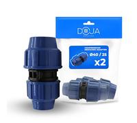 DOJA Barcelona Adaptador de Compresión Reducción PP - Pack 2-40x25mm - Instalación Rápida y Fácil - Conector Tubería Polietileno, Resistente - Reduccion, Evita Fugas, Redes de Agua y Riego