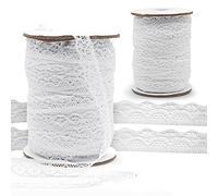 DOJA Barcelona | Cinta de Encaje | Rollo 100m | Poliester | Simple | Pasacintas Encaje | Encaje Bordado | Cinta para Decorar Tazas de Té, Jarrones, Invitaciones, Adornos de Navidad, Velas de Boda