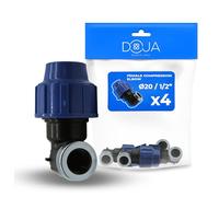 DOJA Barcelona Codo Compresion Hembra PP 90° - Pack 4-20x1/2" - Codo de Unión Tubería de Polietileno MDPE, Rosca Interna, Montaje Sencillo, Robusto, Agua Potable, Ideal para Sistemas de Riego