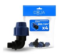 DOJA Barcelona Codo Compresion Macho PP 90º - Pack 4-20x3/4" - Unión Tubería Polietileno MDPE, Conector Roscado Estanco, Fácil Instalación, Resistente, Ideal Riego Jardín y Sistemas Agua