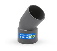 DOJA Barcelona Codo de PVC 45° Evacuación Macho-Hembra - Pack 10 - Ø 32mm - Fácil Instalación - Conexión Hermética para Instalaciones de Agua Ideal para Uso Doméstico, Adaptador Resistente
