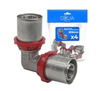 DOJA Barcelona Codo Multicapa Ø16-16mm - Pack 4 - Fácil Instalación - Codo Igual, Racor Tubo Piezas Multicapa, Enlace Estanco y Sólido, Cumple Normativa, para Agua Fría, Caliente y Calefacción