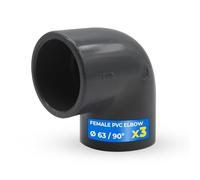 DOJA Barcelona Codo PVC U con Ángulo de 90° - Pack 3 - Ø63mm - Resistente a Altas Temperaturas - Racor PVC con Fácil Instalación y Buena Sujeción, Desvío Estanco de Fluidos para Codos