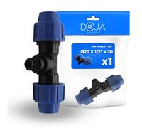 DOJA Barcelona Conector de Tubería de PP en T Hembra Rosca Interior - 20x1/2"x20mm - T de Polietileno para Agua Potable y Riego - Racor, Instalación Rápida, Material Robusto y Conexión Segura