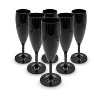 DOJA Barcelona | Copas de Champagne 160 ml | Pack 6 | Flauta Negras | 195x68x2 mm | Plástico Duro Policarbonato | Reutilizable | para Novios Boda, Champán