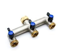 DOJA Barcelona | Grifo triple salida 3/4" | Entrada hembra 3/4" | Válvula de 3 vías | Latón | Conexión de fontanería | para manguera de riego, grifo de tanque 1000L, dispensador agua, conexión