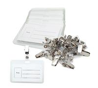 DOJA Barcelona | Identificadores Personales | Pack 50 | 100 x 68 mm | Transparente | Porta Nombres con Pinza | Funda Tarjeta Pinza | Identificador Tarjeta Pinza para Oficina, Escuela, Festival