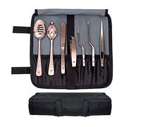 DOJA Barcelona | Kit Emplatar Chef | Color: Cobre | 7 Utensilios de Cocina Profesional | Pinzas, Cuchara Perforada, Pinzas Desespinar Pescado, Chef Art Pencil, Espatula | Set Emplatado Cocinero
