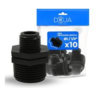 DOJA Barcelona Machon Roscado Plastico Doble Macho - Pack 10-1"x1/2" - Racor Roscado, Anticorrosión, Fácil de Colocar - Fitting Plástico, Racores Versátiles para Jardinería y Uso en Casa