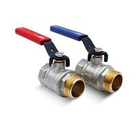 DOJA Barcelona | Palanca Valvula Bola | 2 Piezas | Azul y Rojo | 1" | M - H | Palanca Llave Paso Fontaneria de Acero al Carbonio | Valvula para Bombas de Agua, Tanques, Grifo Exterior, Conexiones Agua