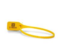 DOJA BARCELONA | Precintos de Seguridad de Plastico Amarillos | 100 unidades | 36cm de Largo | Bridas numeradas para maleta, cajas, contenedores, puertas, bolsas, camion, logistica entre otros usos.