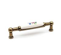 DOJA Barcelona | Tiradores antiguos | 2 tiradores vintage flor primavera | 106 x 26 x 19 mm | Pomo de zinc de porcelana | Tiradores para muebles vintage, aparador, cajonera, muebles antiguos, baúl