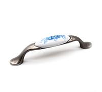 DOJA Barcelona | Tiradores Vintage Antiguos Motivo Rosa Azul | 125 * 33 * 19mm | Zinc-Aluminio y Porcelana | Para Cocina, Armarios, Cajones