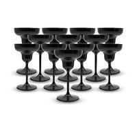 DOJA Barcelona | Vasos Plastico Margarita | Negro | Pack 12 | Copas Margarita Plastico Duro Reutilizable | Vasos Policarbonato Color Negro | Copas Plastico Margaritas, Cocktail Reutilizables