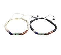 DOJAYA Juego de pulseras de 7 chakras hechas a mano a juego con cuentas de ágata negra y jaspe blanco de 2 x 4 mm, regalo para parejas, almas gemelas, amantes y amigos, joyería de energía espiritual
